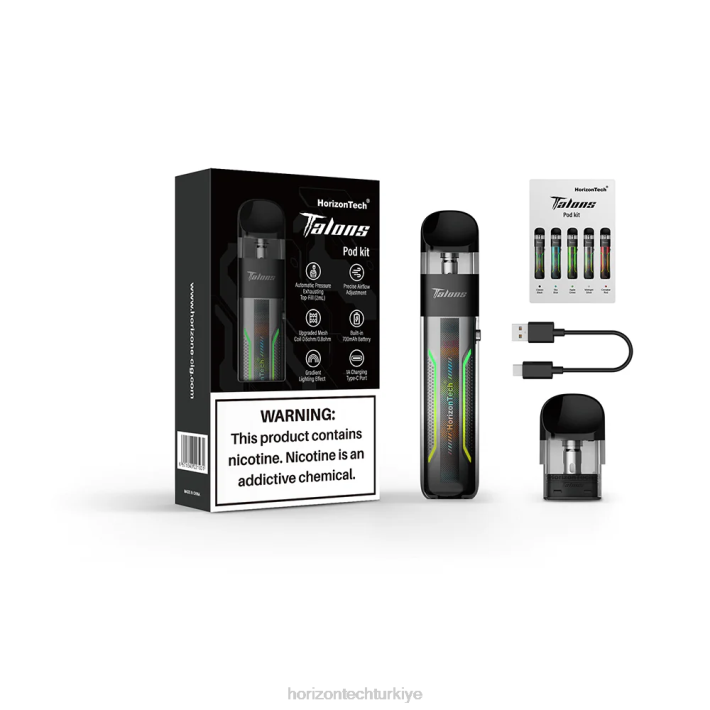 HorizonTech Talons başlangıç ​​kiti gece yarısı gümüşü L26T200 Horizontech Disposable Vape