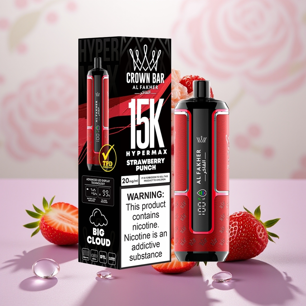 Wholesale Turkey Al Fakher Crown Bar 15K Hypermax 22ml 600mAh Çilekli Punch