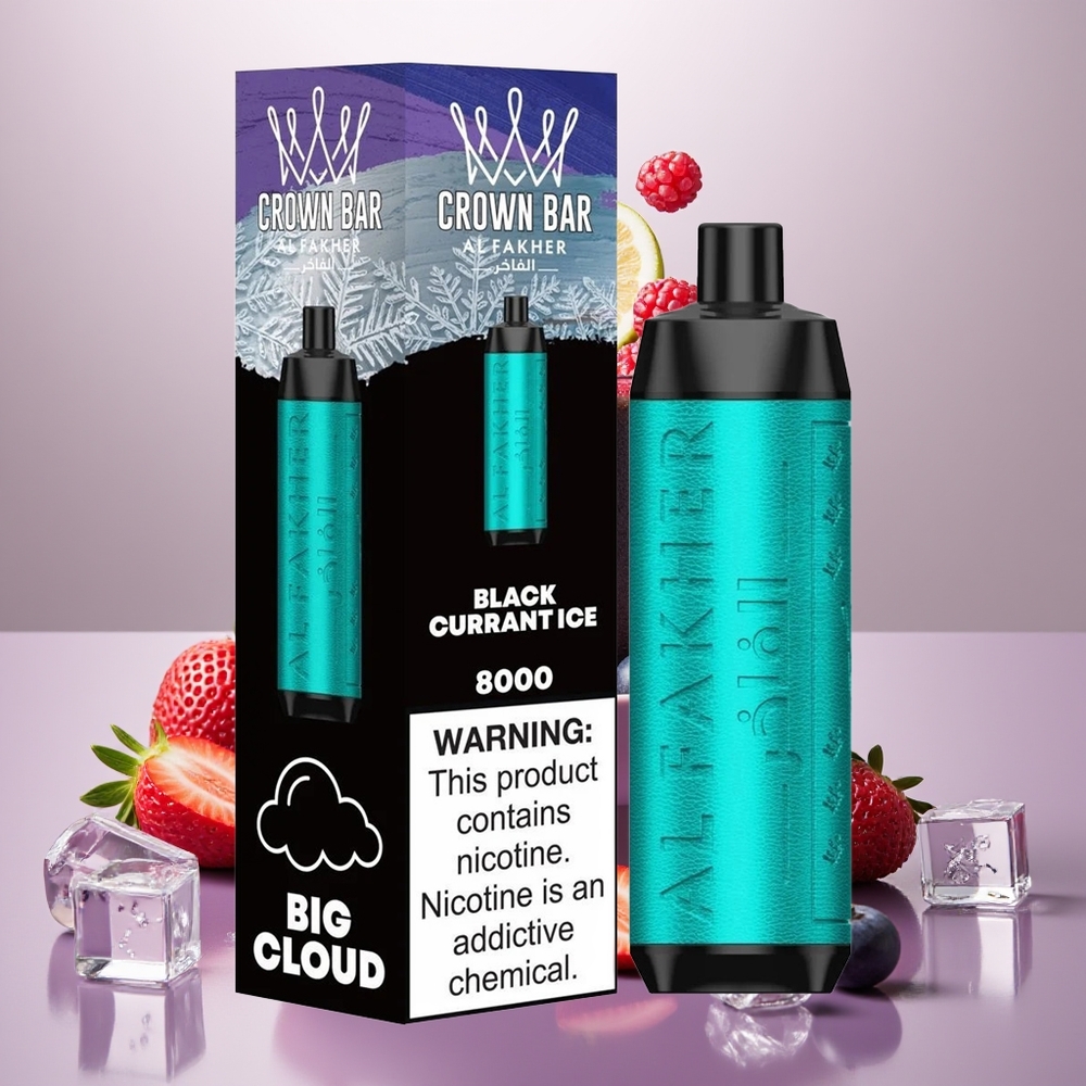 Wholesale Turkey Al Fakher Crown Bar 8000 18ml USB Type-C Siyah Frenküzümü Buz