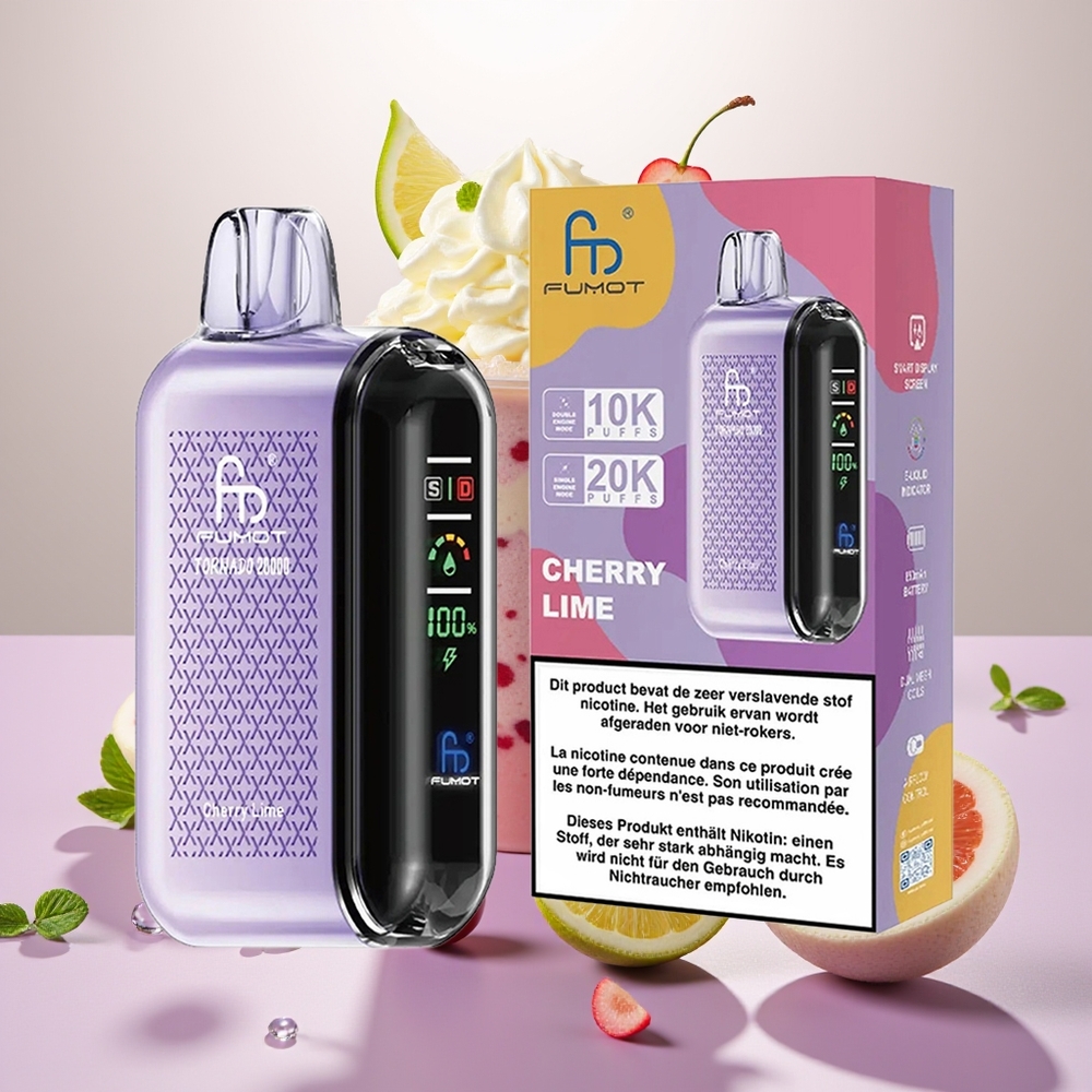 Wholesale Turkey Fumot Tornado 20000 Puffs Dual Mesh Akıllı Ekran Vişne Limon