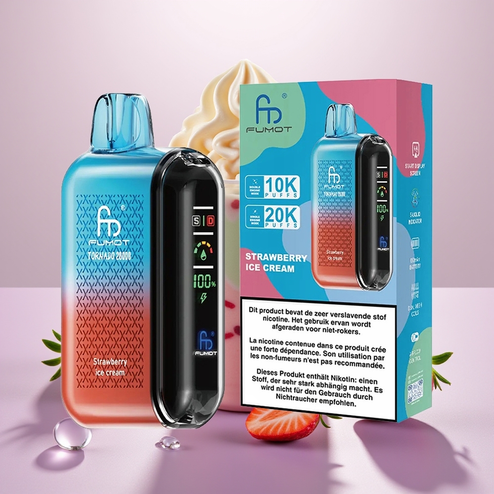 Wholesale Turkey Fumot Tornado 20000 Puffs Dual Mesh Coil Airflow Control Çilekli Dondurma