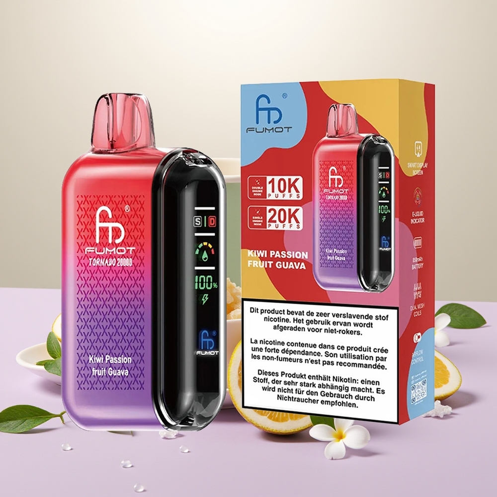 Wholesale Turkey Fumot Tornado 20000 Puffs Dual Mesh Coil Smart Display Kiwi Tutku Meyvesi Guava