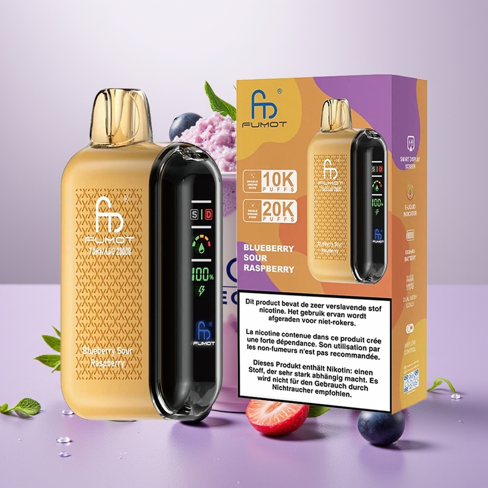 Wholesale Turkey Fumot Tornado 20000 Puffs Dual Mesh Coil Smart Display Mavi Böğürtlen Ekşi Ahududu