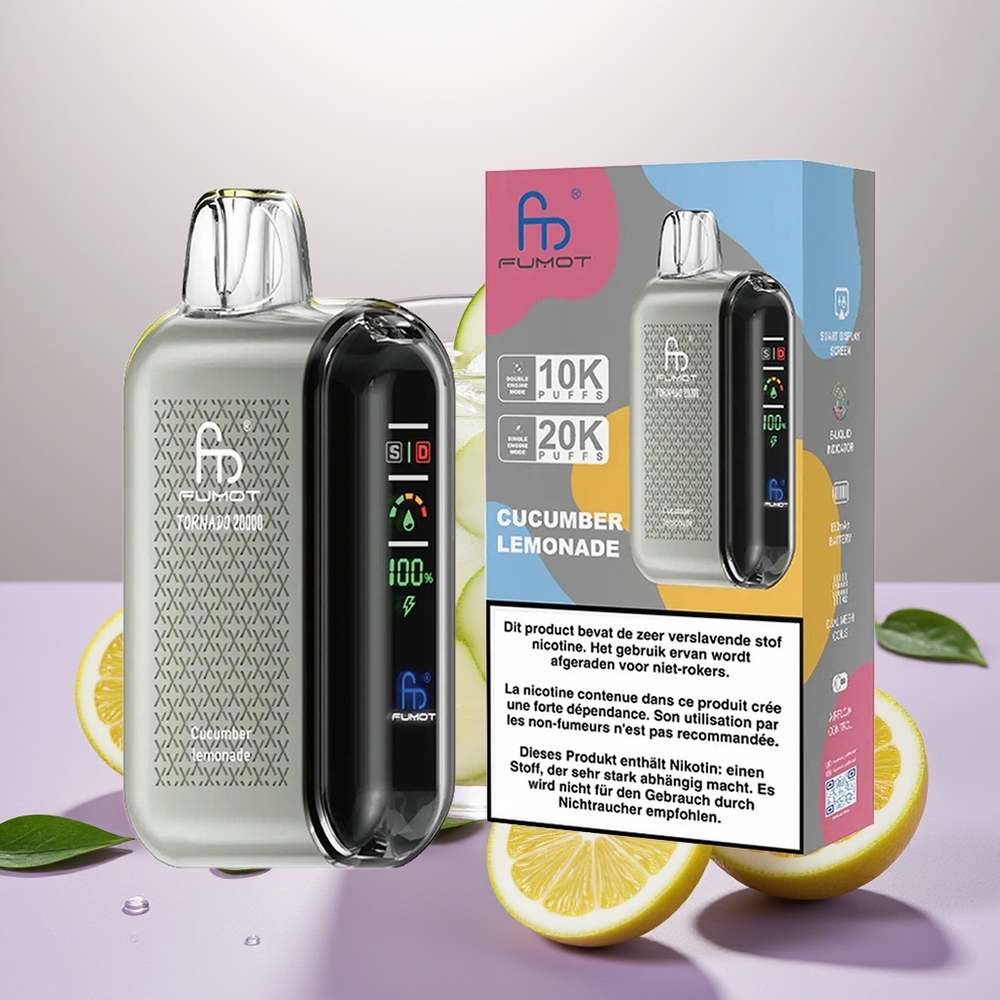 Wholesale Turkey Fumot Tornado 20000 Puffs Dual Mesh Coil Smart Display Salatalık Limonata