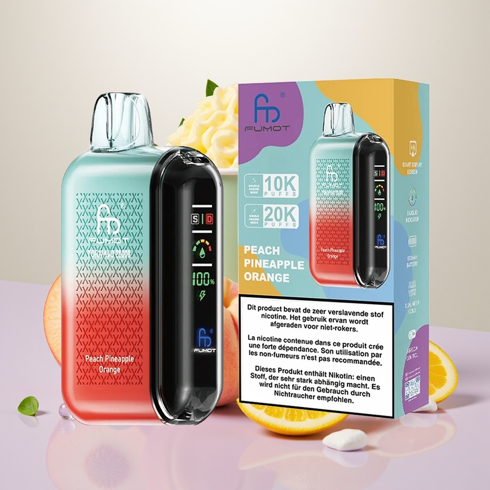 Wholesale Turkey Fumot Tornado 20000 Puffs Dual Mesh Coil Smart Display Şeftali Ananas Portakal
