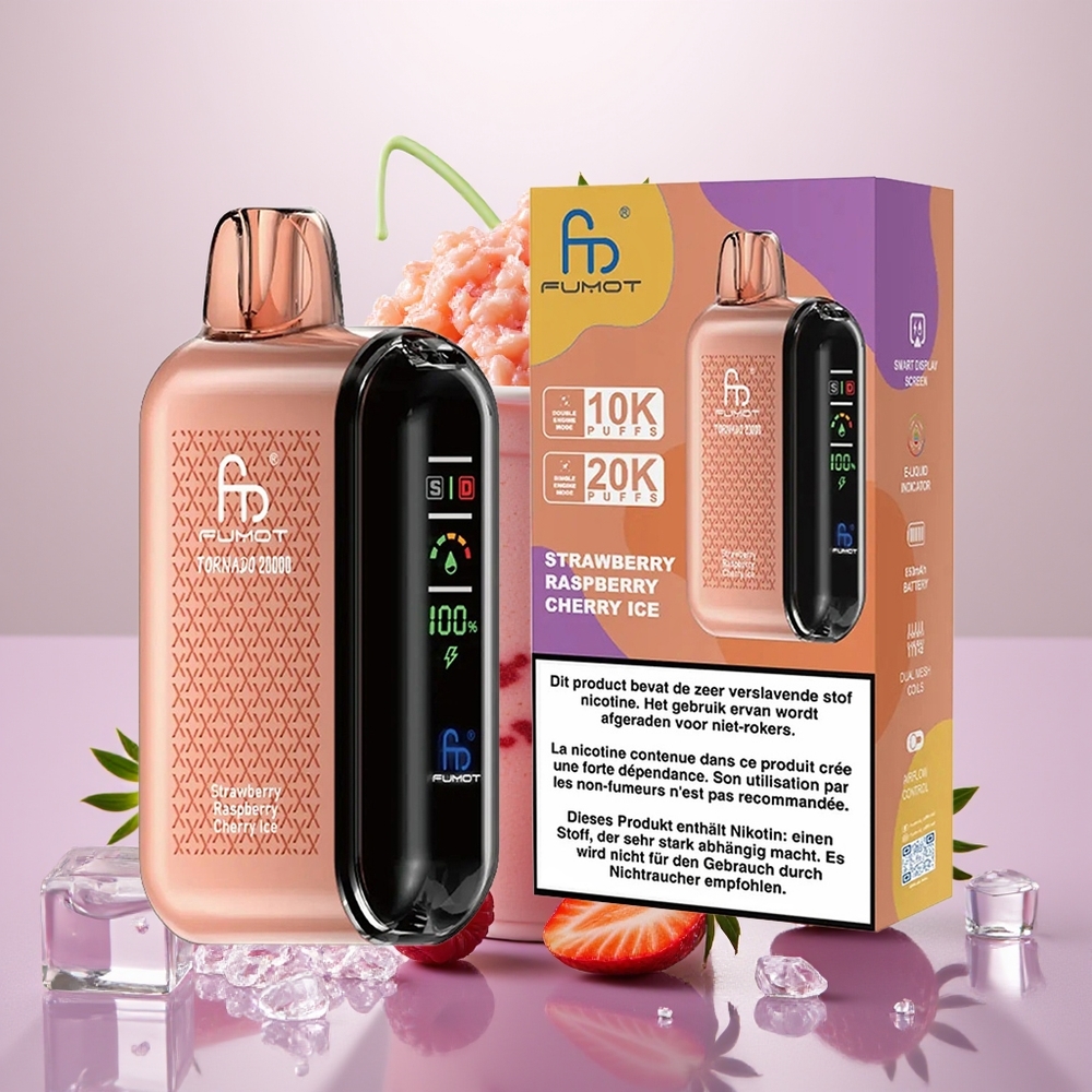 Wholesale Turkey Fumot Tornado 20000 Puffs Dual Mesh Coil Smart Display Çilek Ahududu Kiraz Buz