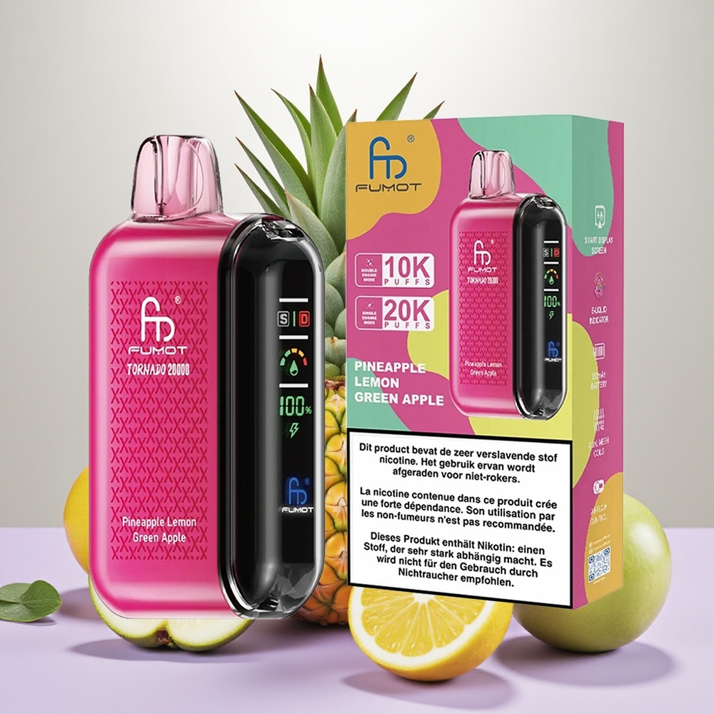 Wholesale Turkey Fumot Tornado 20000 Puffs Dual Mesh Smart Display Ananas Limon Yeşil Elma