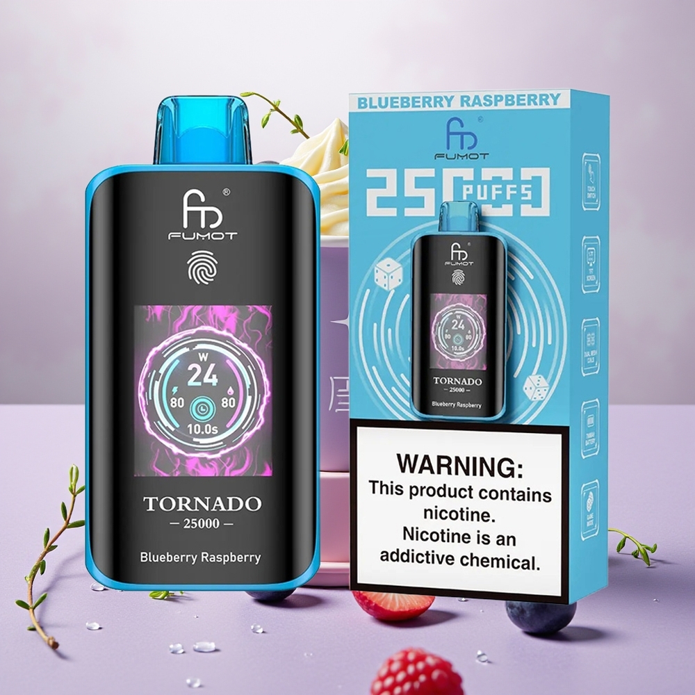 Wholesale Turkey Fumot Tornado 25000 Puffs 700mAh Type-C Mavi Böğürtlen Ahududu