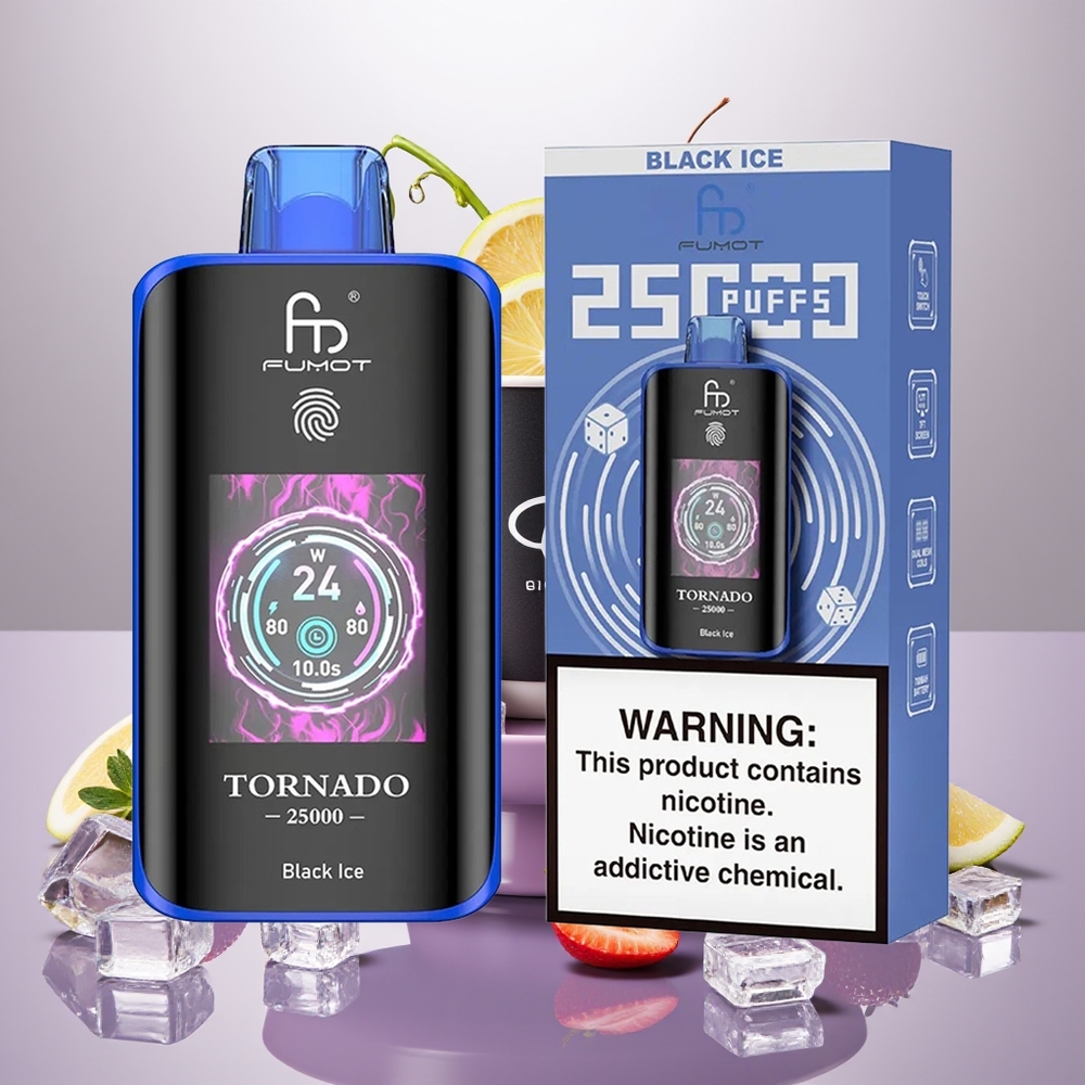 Wholesale Turkey Fumot Tornado 25000 Puffs HD Screen Type-C Şekerpare Siyah Buz