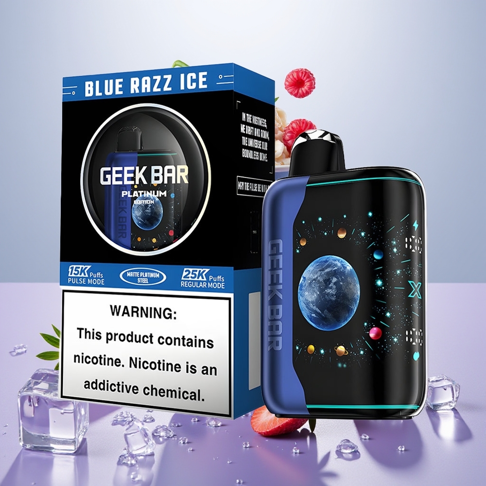 Wholesale Turkey GEEK BAR Platinum Edition 25000 Puff Dynamic 3D Ekran Blue Razz Ice