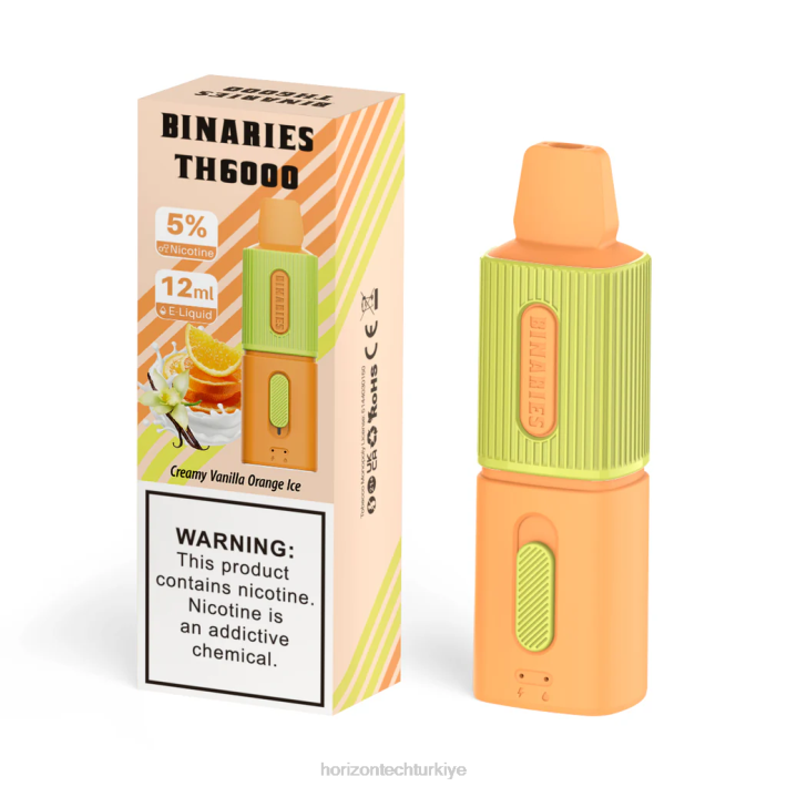 HorizonTech Binaries Cabin th6000 tek kullanımlık 12ml kremalı vanilyalı portakallı buz L26T123 Horizontech Vape Türkiye
